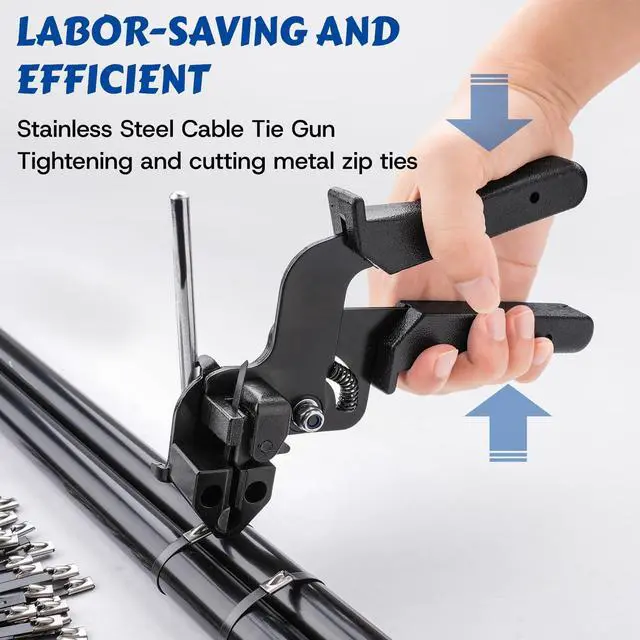 Alt view image 3 of 6 - Metal Zip Ties, Stainless Steel Cable Tie Gun Set with 300pcs Metal Zip Tie Heavy Duty Outdoor Adjustable Fastening Cutting Tie Tool Sets for Chain Link Fence, Exhaust Pipe, Farms, Poultry Fence