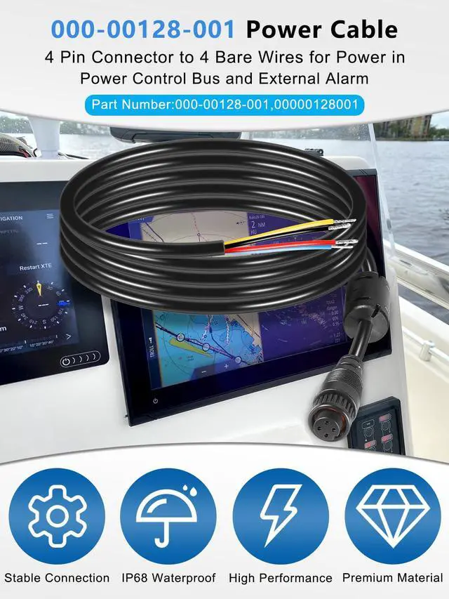 Alt view image 2 of 7 - Replacement for 000-00128-001 Power Cable, 4 Pin Connector to 4 Bare Wires for Power in, Fits for Simrad NSS/Zeus3 7/9/12/16, NSO, Vulcan 7/9/12, ZEUS2, GO9/GO12 XSE