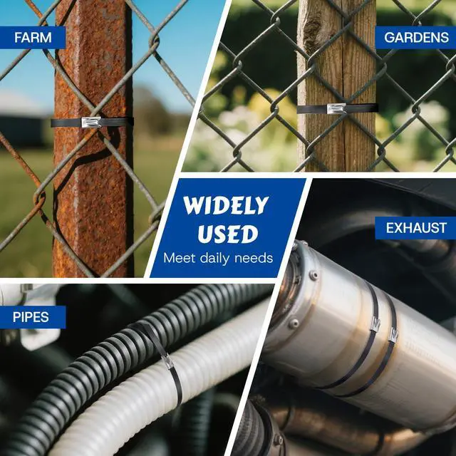 Alt view image 6 of 6 - Metal Zip Ties, Stainless Steel Cable Tie Gun Set with 300pcs Metal Zip Tie Heavy Duty Outdoor Adjustable Fastening Cutting Tie Tool Sets for Chain Link Fence, Exhaust Pipe, Farms, Poultry Fence