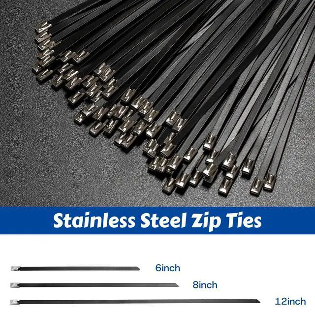 Alt view image 5 of 6 - Metal Zip Ties, Stainless Steel Cable Tie Gun Set with 300pcs Metal Zip Tie Heavy Duty Outdoor Adjustable Fastening Cutting Tie Tool Sets for Chain Link Fence, Exhaust Pipe, Farms, Poultry Fence