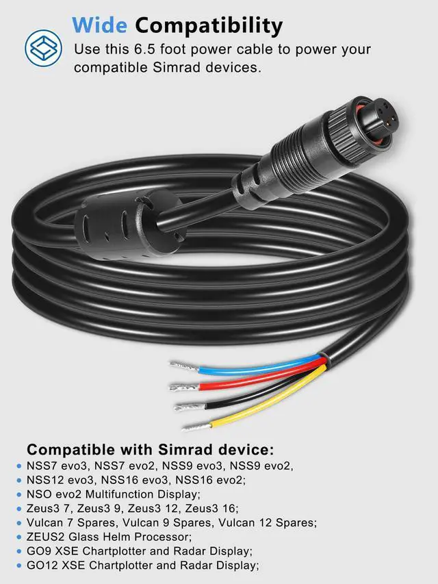 Alt view image 3 of 7 - Replacement for 000-00128-001 Power Cable, 4 Pin Connector to 4 Bare Wires for Power in, Fits for Simrad NSS/Zeus3 7/9/12/16, NSO, Vulcan 7/9/12, ZEUS2, GO9/GO12 XSE