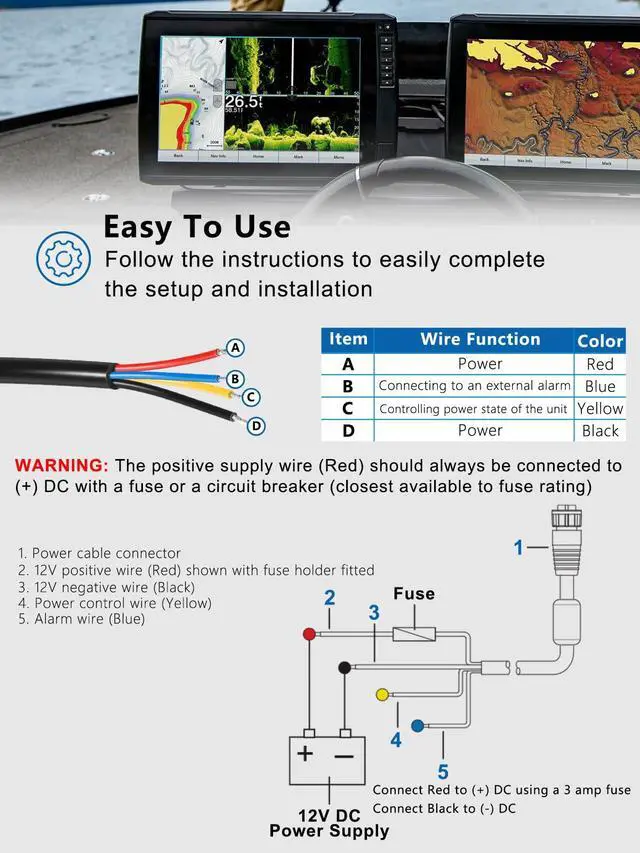 Alt view image 6 of 7 - Replacement for 000-00128-001 Power Cable, 4 Pin Connector to 4 Bare Wires for Power in, Fits for Simrad NSS/Zeus3 7/9/12/16, NSO, Vulcan 7/9/12, ZEUS2, GO9/GO12 XSE
