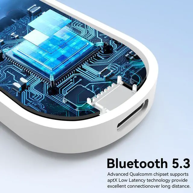Alt view image 6 of 7 - Airplane Bluetooth 5.3 Transmitter Receiver Adapter, Supports 2 AirPods or Headphones with aptX Low Latency, 3.5mm AUX Jack Wireless Audio Transmitter for Planes, Airline, Travel, TV (White)