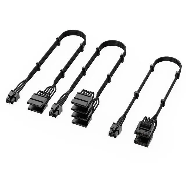 Alt view image 4 of 6 - X-Enlazar PSU Cable Kit for Thermaltake Power Supplies - 90-Degree Connectors, Individually Sleeved with Braiding & Combs, 16AWG Wire, 9-Piece Kit, Type-B PCIe GPU Connectors - Black