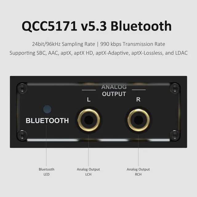 Alt view image 2 of 6 - Bluetooth 5.3 Audio Receiver USB Decoder DAC QCC5171 for Home Stereo with aptX HD LDAC, Bluetooth Audio Adapter with Audiophile DAC, RCA Optical Coaxial Output for AV Receiver or Stereo Amplifier-BEA1