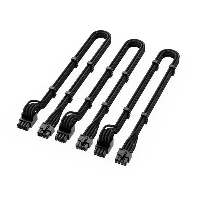 Alt view image 6 of 6 - X-Enlazar PSU Cable Kit for Thermaltake Power Supplies - 90-Degree Connectors, Individually Sleeved with Braiding & Combs, 16AWG Wire, 9-Piece Kit, Type-B PCIe GPU Connectors - Black