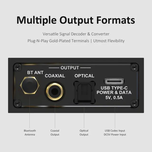 Alt view image 3 of 6 - Bluetooth 5.3 Audio Receiver USB Decoder DAC QCC5171 for Home Stereo with aptX HD LDAC, Bluetooth Audio Adapter with Audiophile DAC, RCA Optical Coaxial Output for AV Receiver or Stereo Amplifier-BEA1