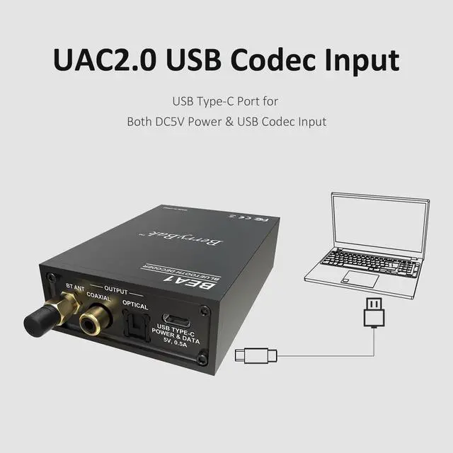 Alt view image 5 of 6 - Bluetooth 5.3 Audio Receiver USB Decoder DAC QCC5171 for Home Stereo with aptX HD LDAC, Bluetooth Audio Adapter with Audiophile DAC, RCA Optical Coaxial Output for AV Receiver or Stereo Amplifier-BEA1