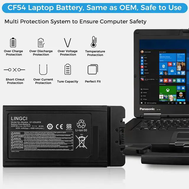 Alt view image 3 of 6 - CF54 Battery, CF-VZSU0PW CF-VZSU0PR, Battery Replacement Pack for Panasonic TOUGHBOOK CF54 CF-54 Mk1 Series 54 Gloved Multi Touch 54 Prime 11.1V 46Wh 4200mAh Li-Polymer