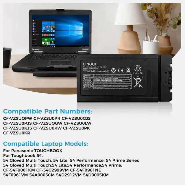 Alt view image 5 of 6 - CF54 Battery, CF-VZSU0PW CF-VZSU0PR, Battery Replacement Pack for Panasonic TOUGHBOOK CF54 CF-54 Mk1 Series 54 Gloved Multi Touch 54 Prime 11.1V 46Wh 4200mAh Li-Polymer