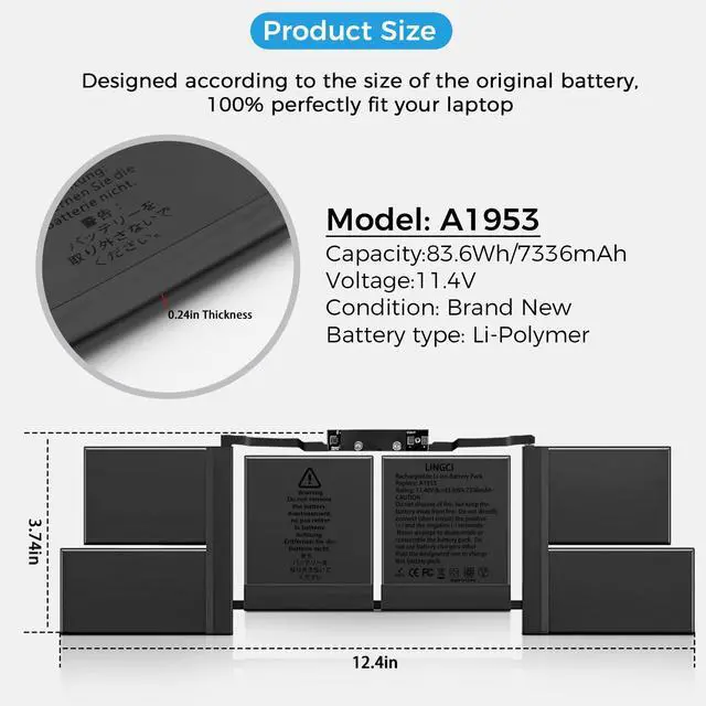 Alt view image 5 of 6 - A1990 Battery, A1953 Battery Replacement for MacBook Pro 15 Inch A1990 (Mid 2018 2019) (EMC 3215 3359)(Upgraded High Performance 7336mAh 83.6Wh 11.40V Li-Polymer)