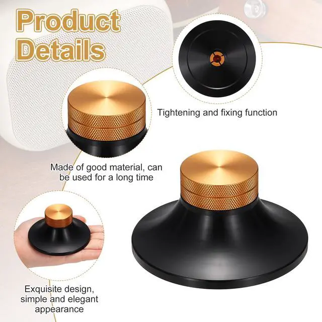 Alt view image 3 of 6 - Vinyl Record Weight Stabilizer Record Clamp Weight Disc | 172g/6oz Stabilizer 3"x1.5" Aluminum Turntable Vibration Damper Reducer for LP Players,Black with Gold Knob