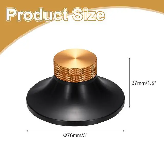 Alt view image 2 of 6 - Vinyl Record Weight Stabilizer Record Clamp Weight Disc | 172g/6oz Stabilizer 3"x1.5" Aluminum Turntable Vibration Damper Reducer for LP Players,Black with Gold Knob