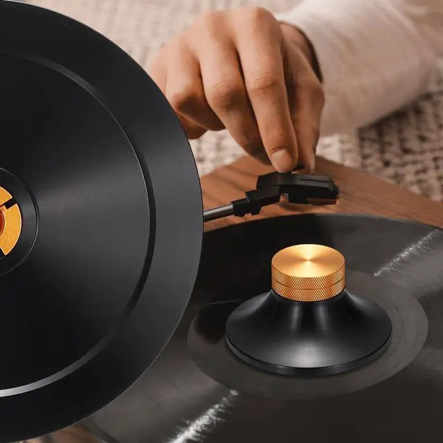 Alt view image 5 of 6 - Vinyl Record Weight Stabilizer Record Clamp Weight Disc | 172g/6oz Stabilizer 3"x1.5" Aluminum Turntable Vibration Damper Reducer for LP Players,Black with Gold Knob