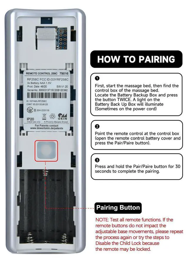 Alt view image 5 of 7 - RF358C Replacement Remote Control for Ease 1.0 Adjustable Bed | Compatible with TempurPedic Ease 2.0 Adjustable Bed