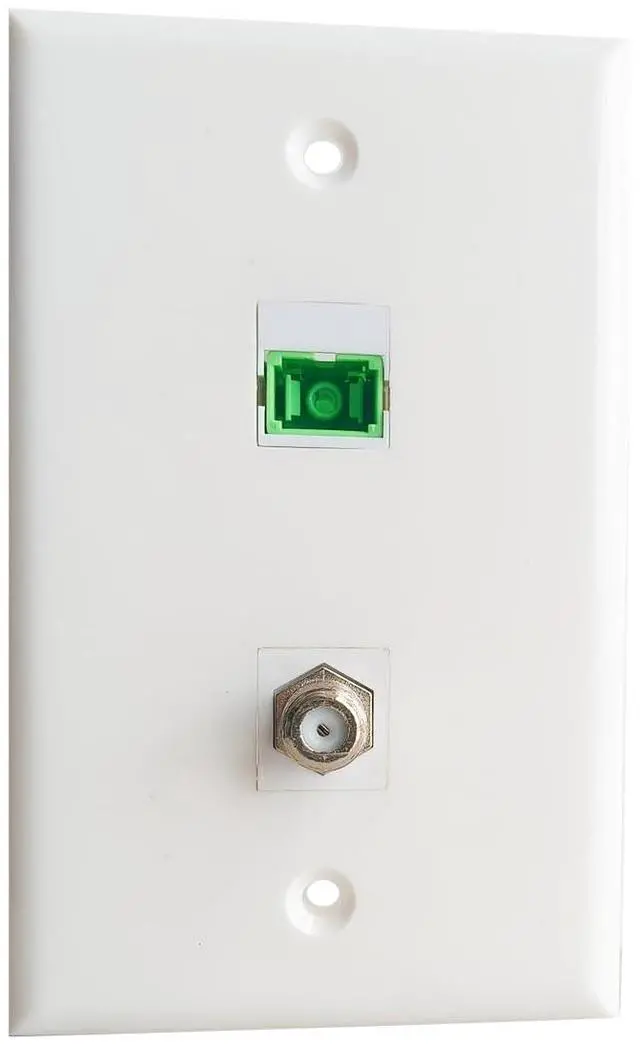 Main image of SC/APC Fiber Optic and Coax Wall Plate - 1 Port Fiber Optical Keystone Jack, 1 Port Cable TV F Type Coaxial Connector - White