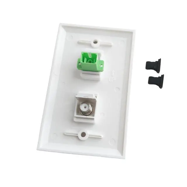 Alt view image 2 of 4 - SC/APC Fiber Optic and Coax Wall Plate - 1 Port Fiber Optical Keystone Jack, 1 Port Cable TV F Type Coaxial Connector - White