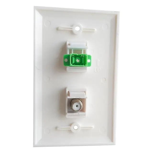 Alt view image 3 of 4 - SC/APC Fiber Optic and Coax Wall Plate - 1 Port Fiber Optical Keystone Jack, 1 Port Cable TV F Type Coaxial Connector - White