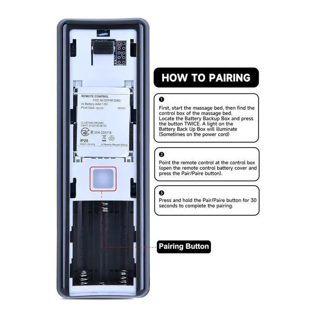Alt view image 6 of 6 - Replace Remote for Beautyrest SmartMotion 3.0 Adjustable Bed Base RF258C | JLDK.28.01.02