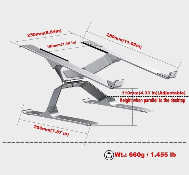 Alt view image 2 of 6 - Adjustable Laptop Stand for Desk, Portable Laptop Riser, Ergonomic Computer Notebook Holder for MacBook Pro Air, Dell XPS, HP, Lenovo (13.3-17.3'') (Silver)
