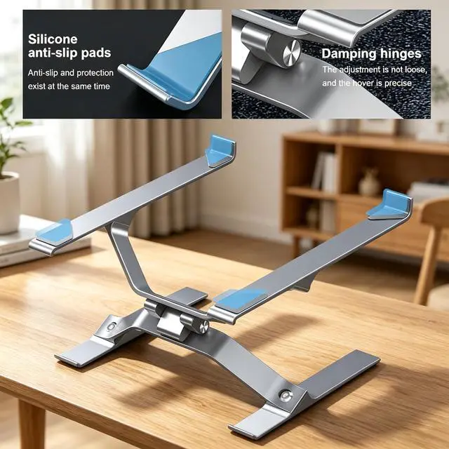 Alt view image 3 of 6 - Adjustable Laptop Stand for Desk, Portable Laptop Riser, Ergonomic Computer Notebook Holder for MacBook Pro Air, Dell XPS, HP, Lenovo (13.3-17.3'') (Silver)