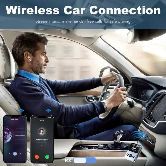 Alt view image 2 of 6 - Bluetooth Transmitter Receiver, 2-in-1 Bluetooth 5.3 Adapter for TV, Airplane, Gym Equipment, Cars, PC, Supports to 2 Wireless Headphones, Cell Phones, Wireless Receiver for Car, Home Stereo