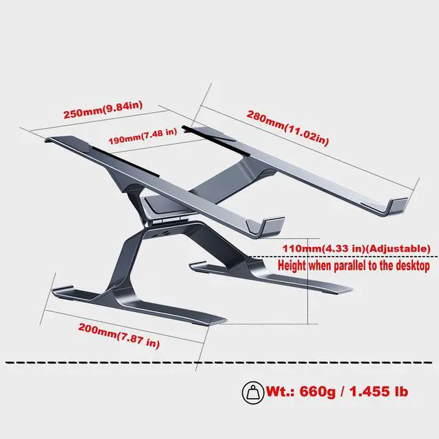 Alt view image 2 of 6 - Adjustable Laptop Stand for Desk, Portable Laptop Riser, Ergonomic Computer Notebook Holder for MacBook Pro Air, Dell XPS, HP, Lenovo (13.3-17.3'') (Gray)
