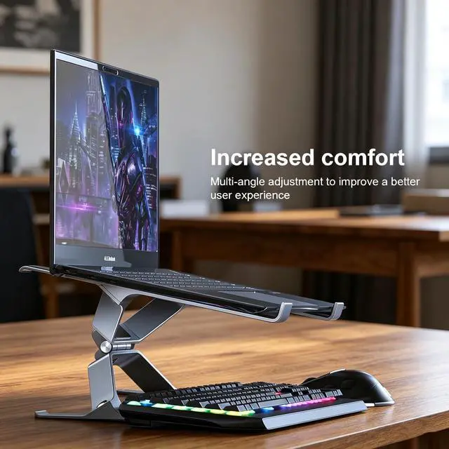 Alt view image 4 of 6 - Adjustable Laptop Stand for Desk, Portable Laptop Riser, Ergonomic Computer Notebook Holder for MacBook Pro Air, Dell XPS, HP, Lenovo (13.3-17.3'') (Gray)