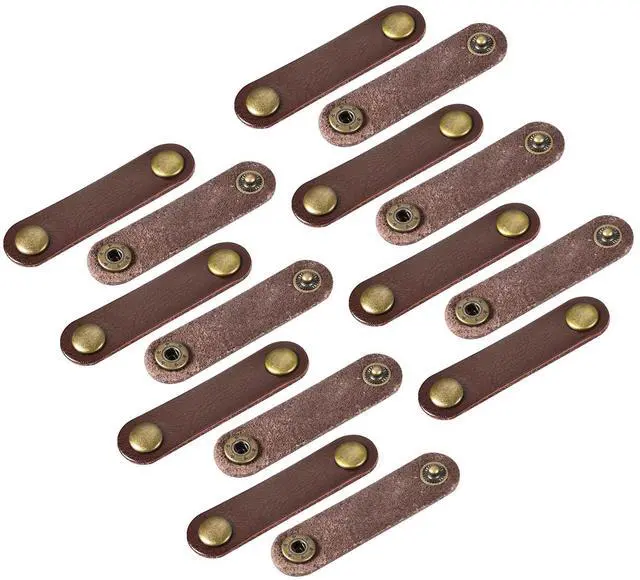 Main image of Pack of 15 Leather Cable Straps Cord Organizer 63x16mm Portable Cable Leather Clips Brown Earphone Cord Management for Cable, Wire