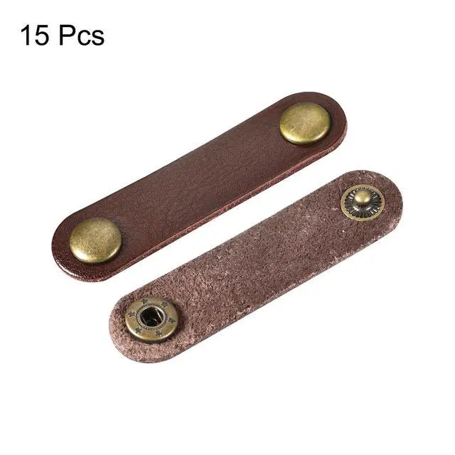 Alt view image 3 of 6 - Pack of 15 Leather Cable Straps Cord Organizer 63x16mm Portable Cable Leather Clips Brown Earphone Cord Management for Cable, Wire