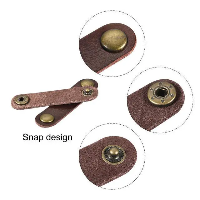 Alt view image 4 of 6 - Pack of 15 Leather Cable Straps Cord Organizer 63x16mm Portable Cable Leather Clips Brown Earphone Cord Management for Cable, Wire