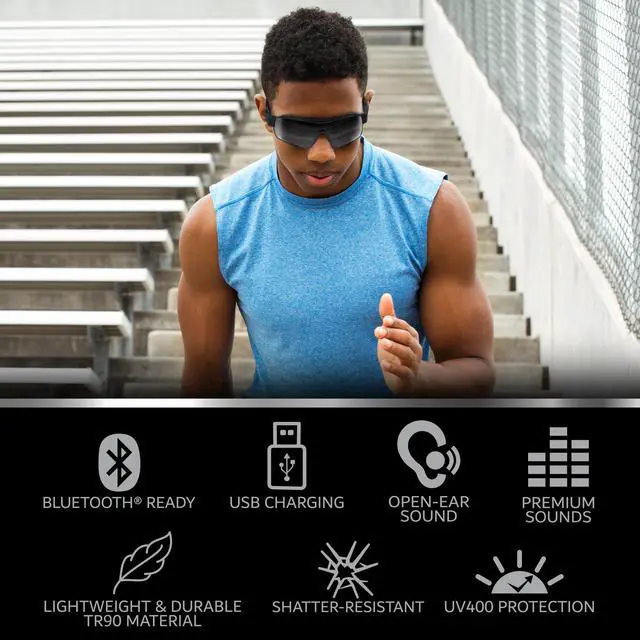 Alt view image 5 of 6 - Sun & Sound Smart Sunglasses Combine On Trend Classic Sunglasses with UV400 Protective Lenses and Built-In Bluetooth Premium Open Ear Speakers for Hands Free Communication - (SM-MED) SPORT/BLACK