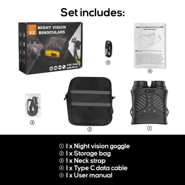 Alt view image 3 of 6 - Digital Binocular with Nigh Vision & Video Recording 2.K UDH Powerful Binoculars for Adults, Hunting, Bird Watching, Football Games, Stargazing, Camping, Concerts & Low Light Situation - Rechargeable
