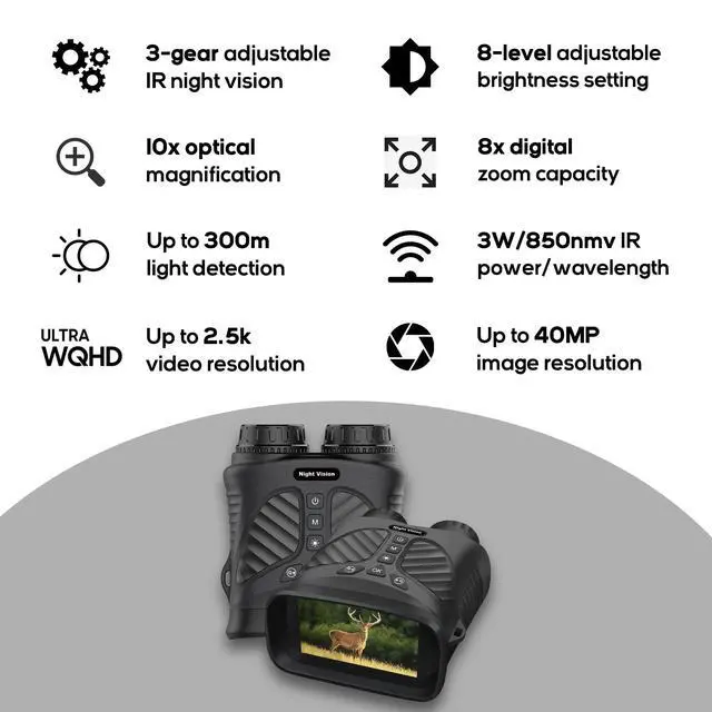 Alt view image 5 of 6 - Digital Binocular with Nigh Vision & Video Recording 2.K UDH Powerful Binoculars for Adults, Hunting, Bird Watching, Football Games, Stargazing, Camping, Concerts & Low Light Situation - Rechargeable