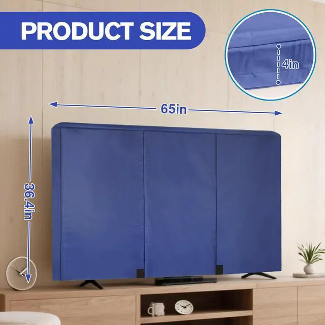 Alt view image 2 of 7 - 50"-55" Waterproof TV Cover for Moving 0.25 Inch Thick Screen Protector | Blue Oxford Tear Resistance TV Screen Cover with Foam Filling and Bottom Strap for House Moving, Storing