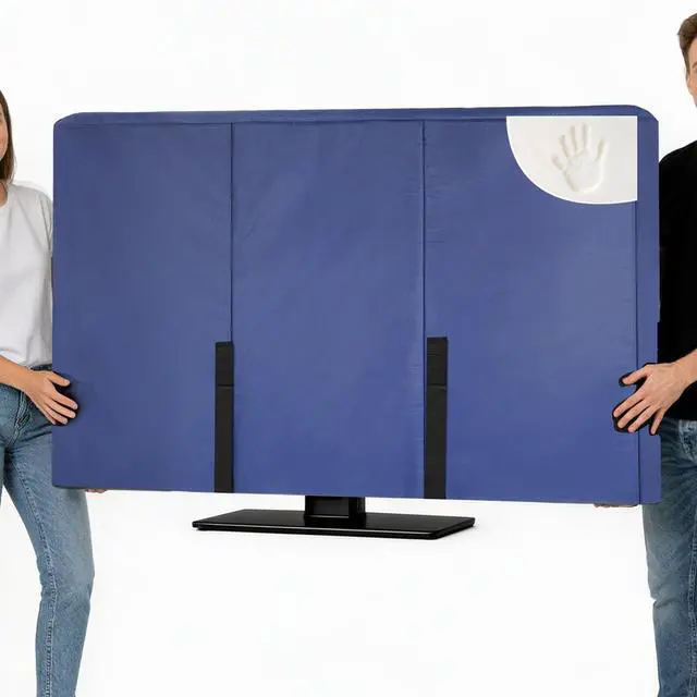 Main image of 50"-55" Waterproof TV Cover for Moving 0.25 Inch Thick Screen Protector | Blue Oxford Tear Resistance TV Screen Cover with Foam Filling and Bottom Strap for House Moving, Storing