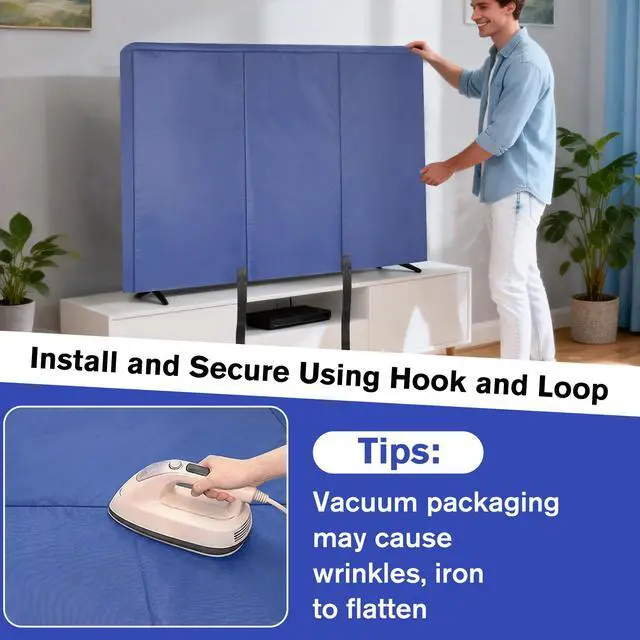Alt view image 5 of 7 - 50"-55" Waterproof TV Cover for Moving 0.25 Inch Thick Screen Protector | Blue Oxford Tear Resistance TV Screen Cover with Foam Filling and Bottom Strap for House Moving, Storing