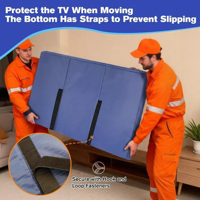 Alt view image 3 of 7 - 50"-55" Waterproof TV Cover for Moving 0.25 Inch Thick Screen Protector | Blue Oxford Tear Resistance TV Screen Cover with Foam Filling and Bottom Strap for House Moving, Storing