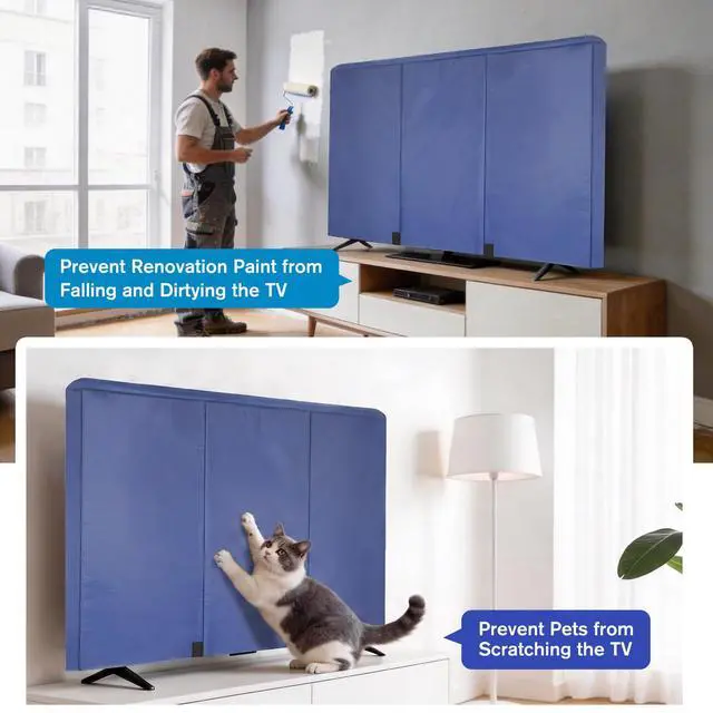 Alt view image 7 of 7 - 50"-55" Waterproof TV Cover for Moving 0.25 Inch Thick Screen Protector | Blue Oxford Tear Resistance TV Screen Cover with Foam Filling and Bottom Strap for House Moving, Storing