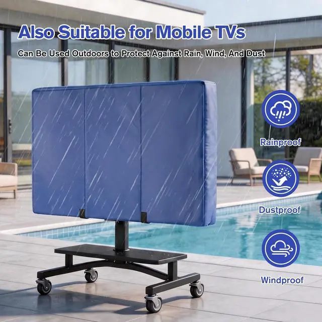 Alt view image 6 of 7 - 50"-55" Waterproof TV Cover for Moving 0.25 Inch Thick Screen Protector | Blue Oxford Tear Resistance TV Screen Cover with Foam Filling and Bottom Strap for House Moving, Storing