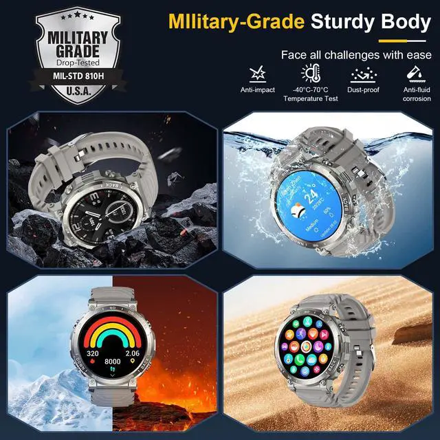 Alt view image 2 of 7 - 1.52" Smart Watches for Men Answer/Make Calls with 118 Sports Modes | Rugged Smartwatch, 5ATM Waterproof Fitness Watch,24/7 Heart Rate/BP/Sleep Tracker, Military Smart Watch for Android/iPhone