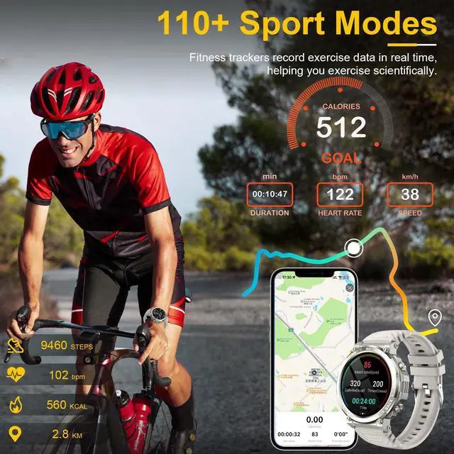 Alt view image 3 of 7 - 1.52" Smart Watches for Men Answer/Make Calls with 118 Sports Modes | Rugged Smartwatch, 5ATM Waterproof Fitness Watch,24/7 Heart Rate/BP/Sleep Tracker, Military Smart Watch for Android/iPhone