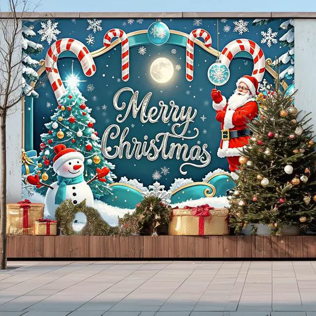 Alt view image 6 of 7 - Snowman Christmas Backdrop Candy Cane Decorations 8 x 6 FT | Christmas Backdrop Holiday Banner Candy Cane Decor Snowman Display for Home Wall Photo Booth Santa Claus