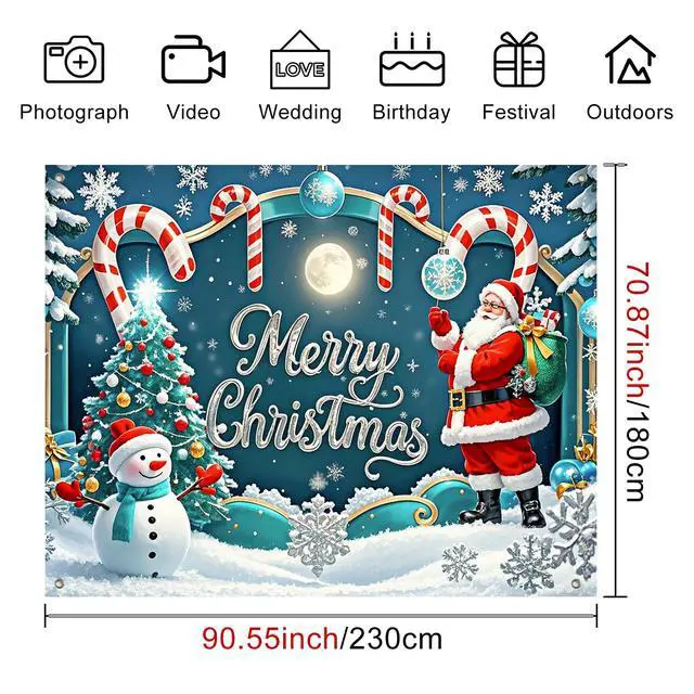 Alt view image 4 of 7 - Snowman Christmas Backdrop Candy Cane Decorations 8 x 6 FT | Christmas Backdrop Holiday Banner Candy Cane Decor Snowman Display for Home Wall Photo Booth Santa Claus