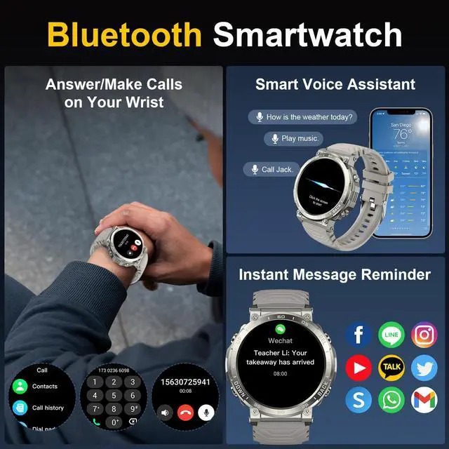 Alt view image 5 of 7 - 1.52" Smart Watches for Men Answer/Make Calls with 118 Sports Modes | Rugged Smartwatch, 5ATM Waterproof Fitness Watch,24/7 Heart Rate/BP/Sleep Tracker, Military Smart Watch for Android/iPhone