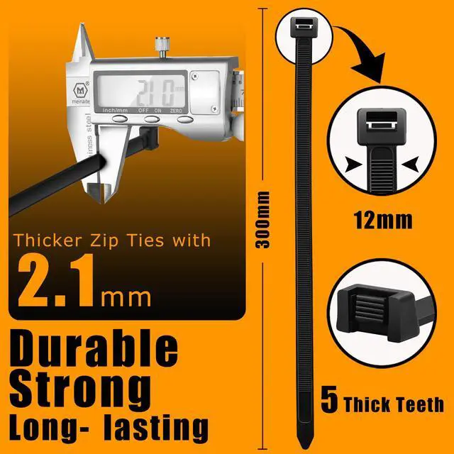 Alt view image 2 of 6 - UltraHeavy Duty 250Pounds Tensile Strength12 Inchx0.48 Inch 250 pcs, Black Zip Ties for indoor and outdoor use, Industrial Multi-Purpose UV Resistant, Wide and Thick Zip Ties by