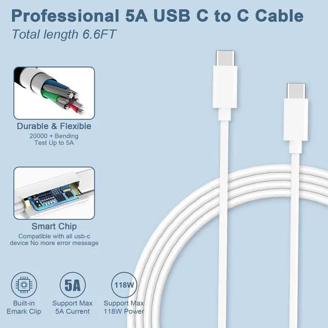 Alt view image 3 of 6 - Mac Book Pro Charger - 100W USB C Charger Power Adapter for USB C MacBook Pro 16 15 14 13 InchFast Charging Type C Travel Laptop Power Adapter
