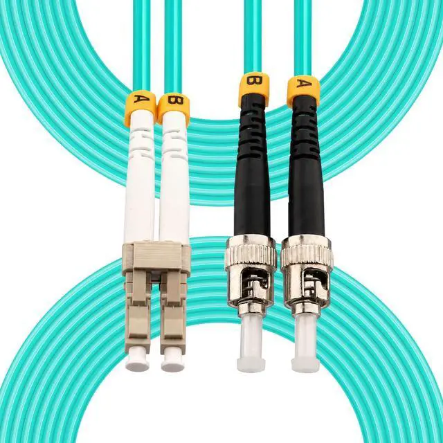 Main image of 10Meters 32FT LC/UPC to ST/UPC Multi-Mode Fiber Optic Cable | LC to ST OM3 MM Duplex 50/125µm Jumper Optical Patch Cord, LSZH Aqua for Transceivers, Switches and Routers