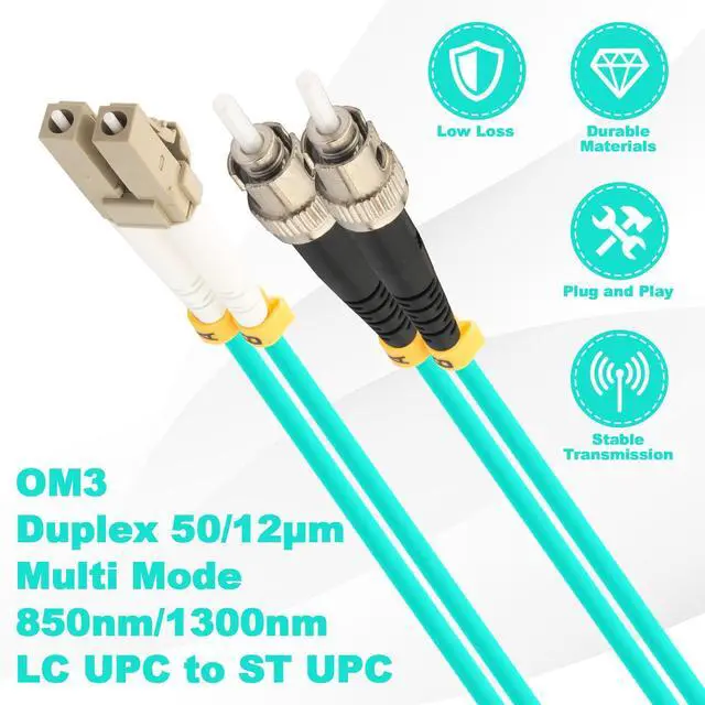 Alt view image 3 of 7 - 10FT LC to ST Fiber Patch Cable, OM3 Multimode Duplex Fiber Jumper | 10G/40G MM Duplex 50/125um Fiber Jumper Optical Patch Cord, LSZH Aqua for Transceivers, Switches and Routers