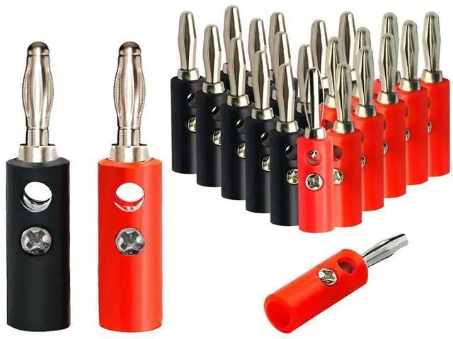 Main image of 10Sets 4mm Audio Banana Speaker Wire Connectors 10Red 10Black | 10 sets (10 red + 10 black) 4mm audio banana plugs, secure reliable connection for speaker wire cables & electronic DIY use